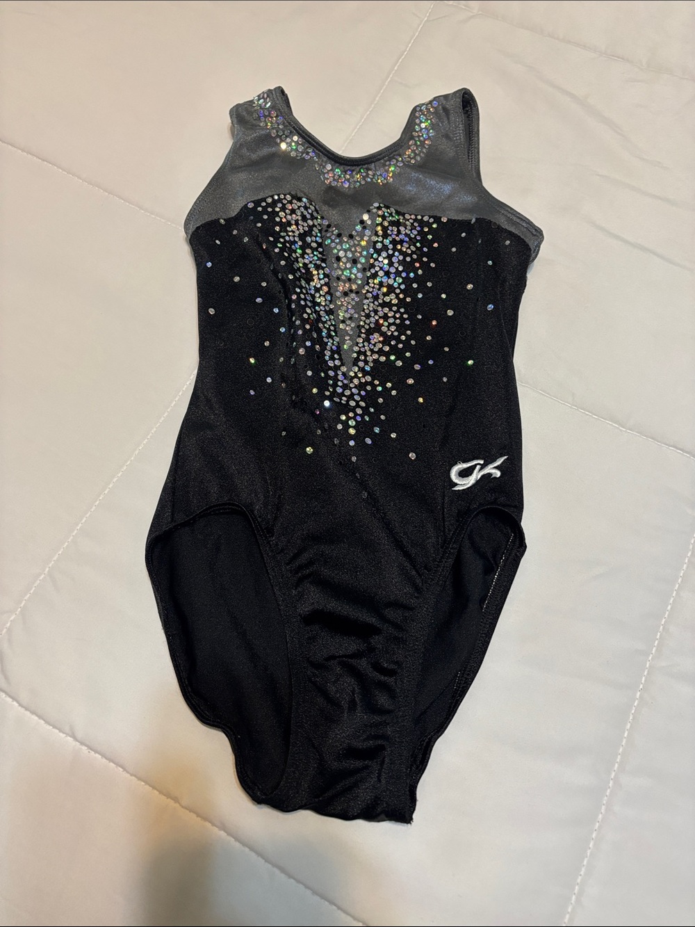 GK Black Gymnastics Leotard with Iridescent Rhinestones